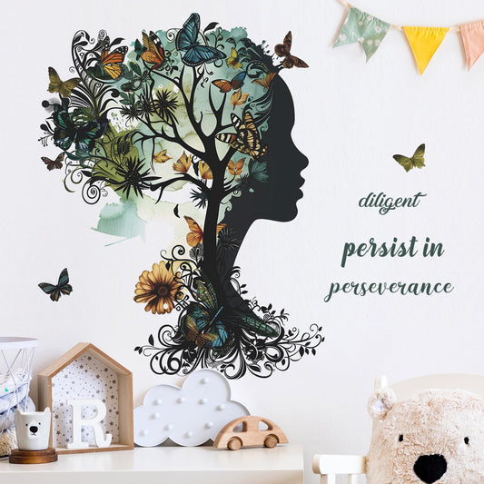Buiory Removable Inspirational Wall Decals Peel and Stick Wall Stickers Art Positive Sayings Sticker DIY Giant Tree Butterfly Wall Decor for Women Girls Bedroom Living Room Sofa Background Decoration