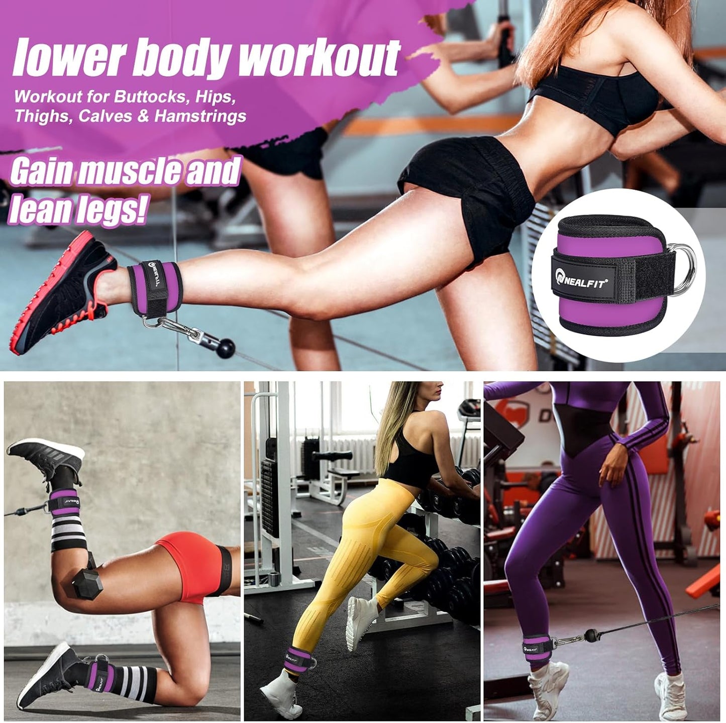 NEALFIT Ankle Strap for Cable Machine - Versatile Gym Cuff for Kickbacks & Glute Workouts