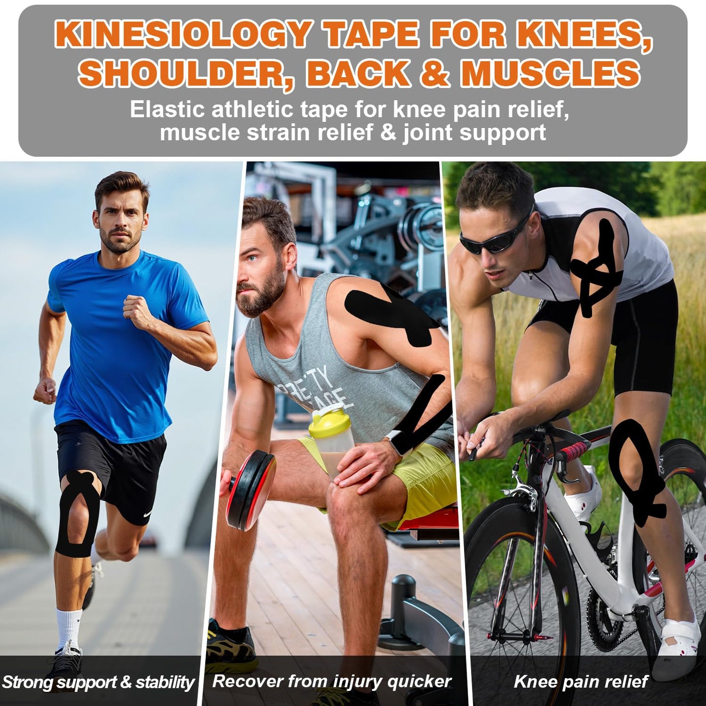 Elastic Kinesiology Tape, 2-Pack, Black