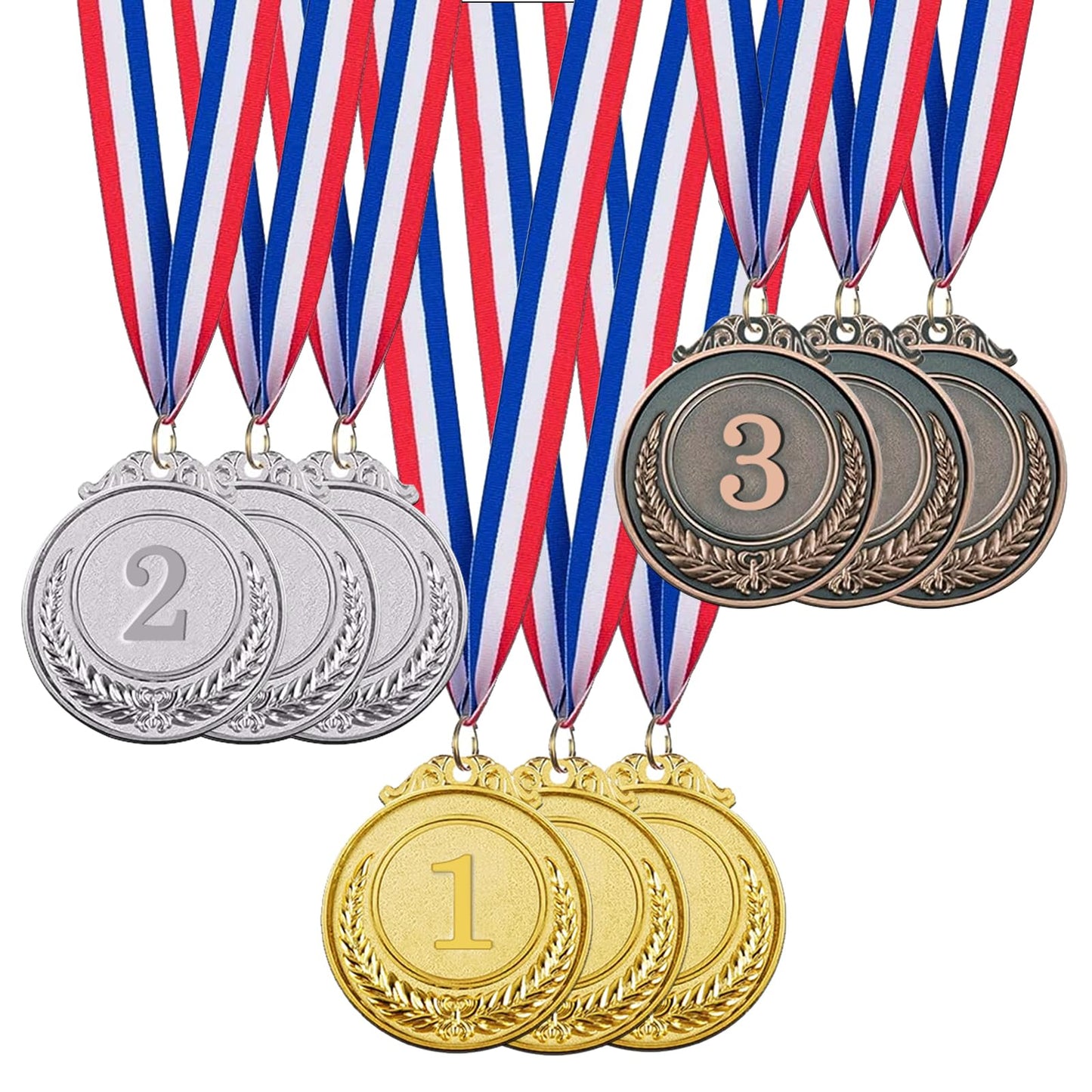 auhanth 9 Pieces of Winner's Medal Awards, Gold, Silver, Bronze (3 Each), Olympic Style for Contests, Party Games, and Classroom Rewards, 2 inches