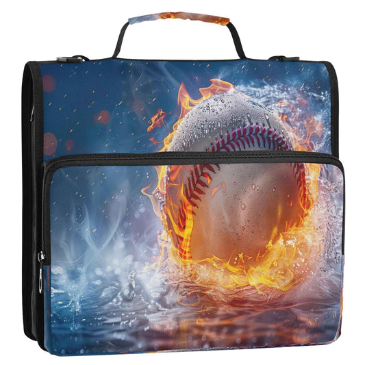 Takiito 3 Ring Zipper Binder Firing Baseball Binder Organizer Portfolio with File and Shoulder Strap & Handle Large Capacity File Folder