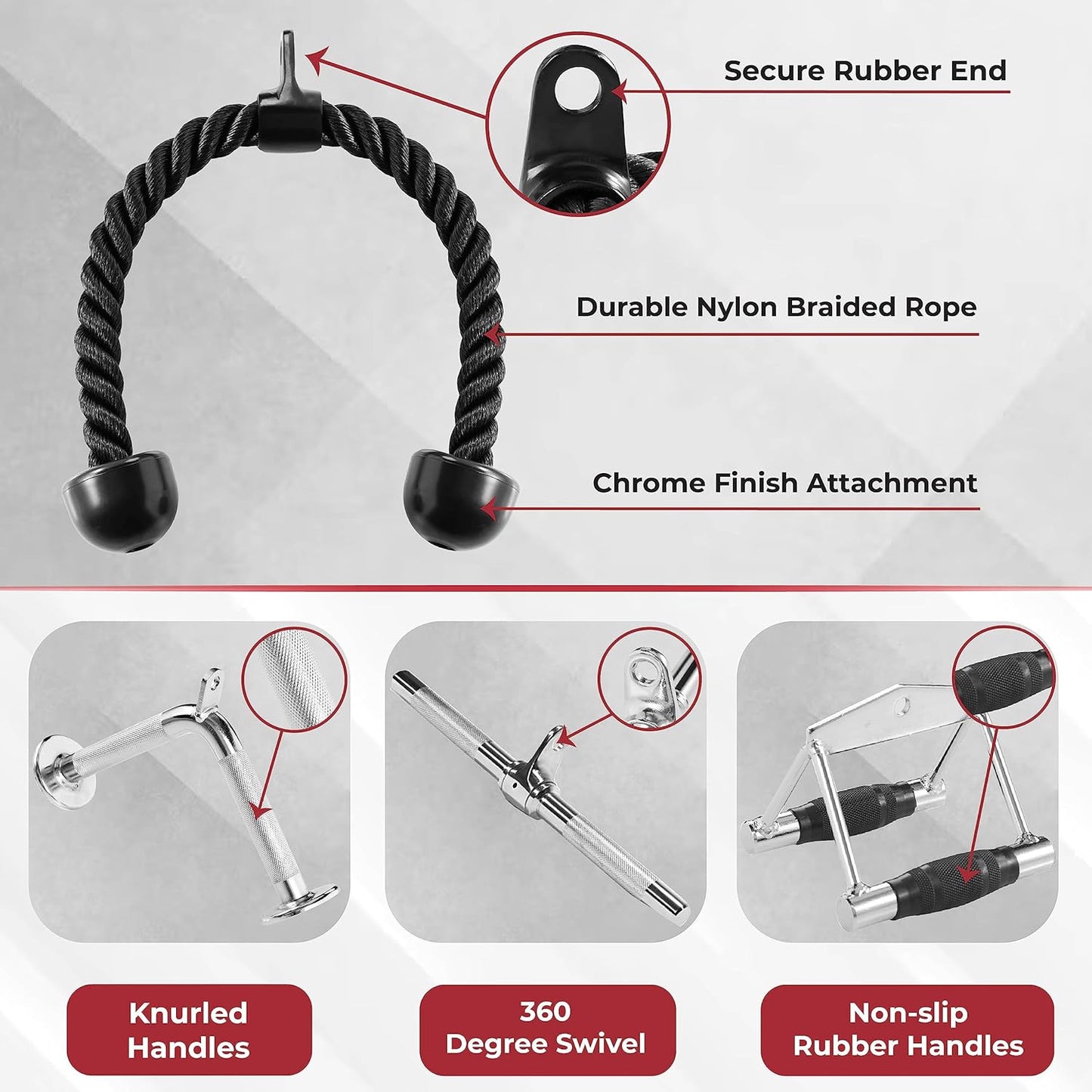 Yes4All Cable Machine Attachment - Versatile Row Handles, Tricep Rope & Straight Bar | Supports 880 LB for Home Gym