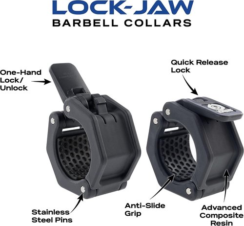 Lock-Jaw Sport Barbell Collars - Heavy Duty Olympic Barbell Clamps for 2” Bars | Secure & Durable, Black (2 Pcs)