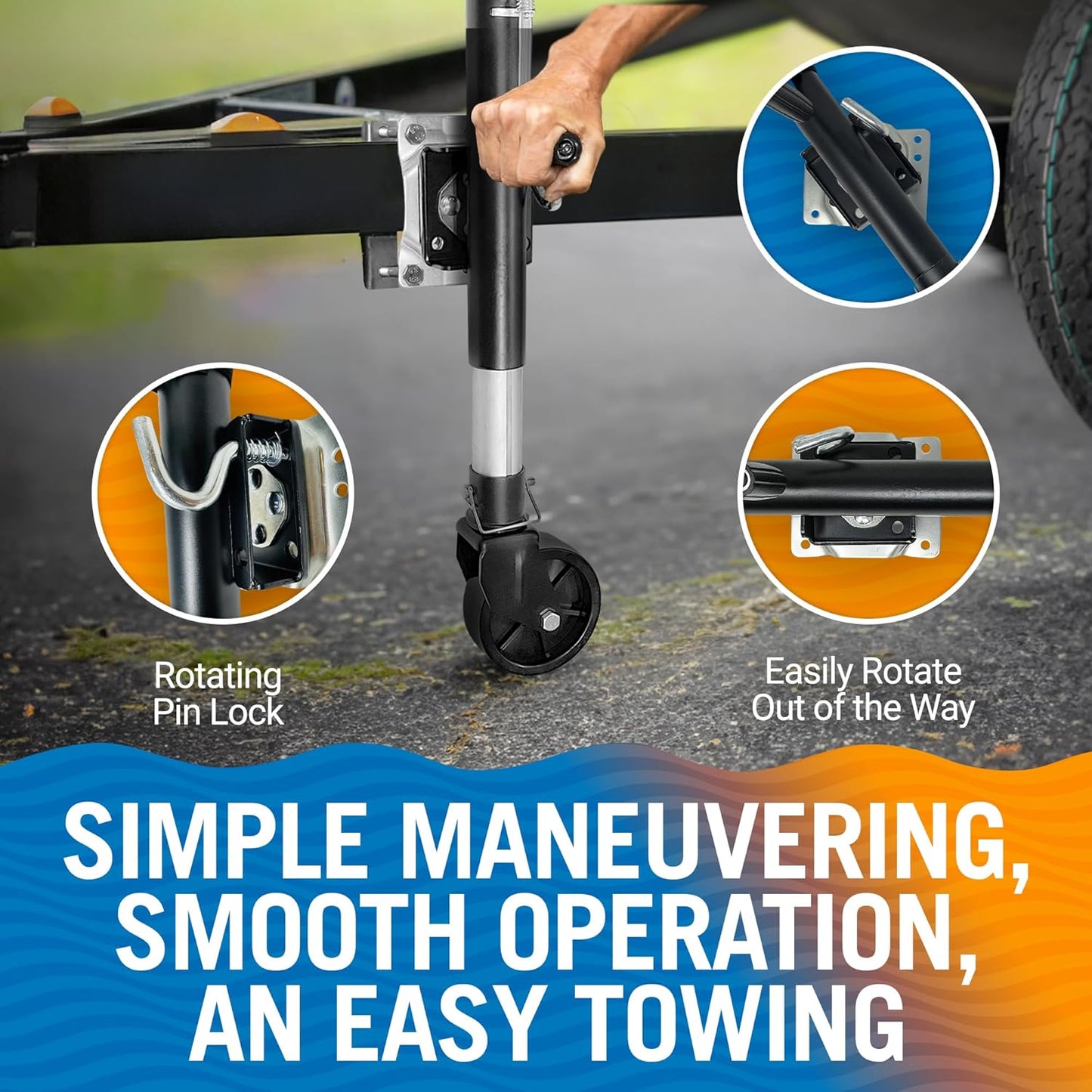 Better Boat Boat Trailer Jack - Heavy Duty 1200 lb Folding Tongue Jack with Wheel for RV & Utility Trailers