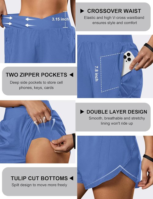 Blooming Jelly Women's High Waisted Workout Shorts - Athletic Crossover Design with Zipper Pockets