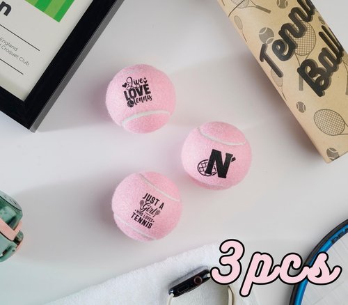 CybGene Tennis Gifts, Personalized Tennis Ball, Set of 3 Unique Tennis Balls with Gift Package, Perfect for Tennis Teammate, Partners - PNK K