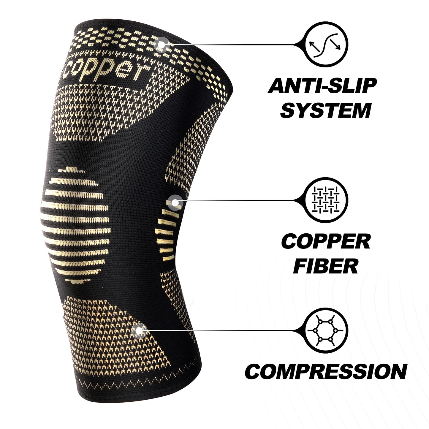 JHVW Copper Knee Brace for Women Men, 2 Pack Knee Braces for Knee Pain, Knee Support Compression Sleeve for Meniscus Tear, ACL & Arthritis Pain Relief