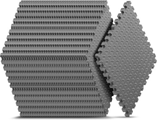 Home Gym Mat - EVA Interlocking Foam Exercise Tiles for Workouts & Play Areas | Grey, 24x24 in, 16 Tiles