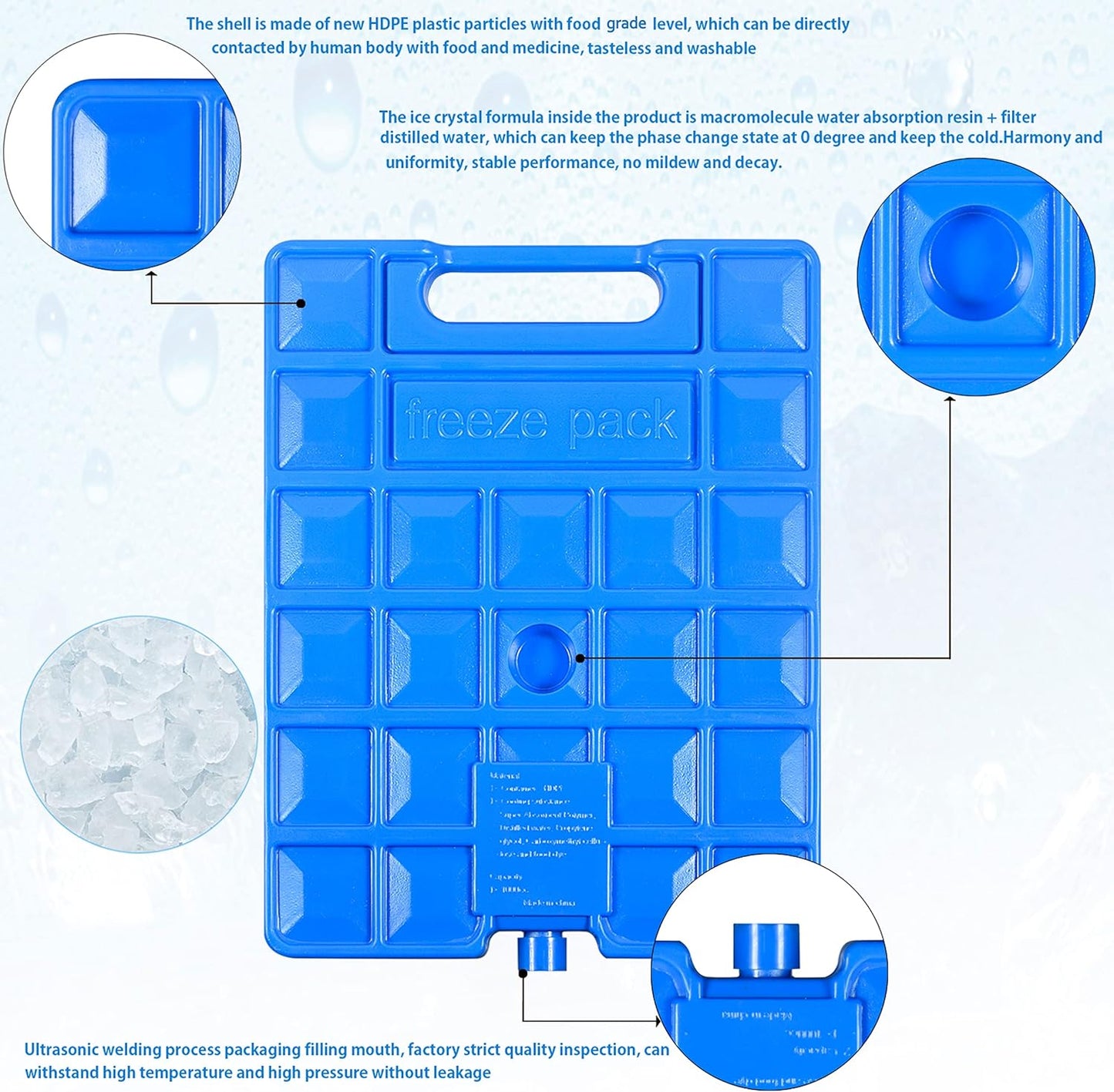 REV. LANG Large Freezer Ice Pack - Reusable Quick Freeze Blocks with Handle | Set of 2 (1000g)