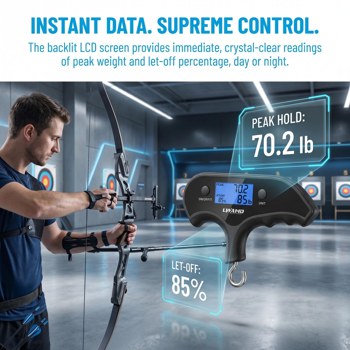 Archery Compound Bow Scale Portable Digital Draw Weight Scale, Accurate Up to 110lbs/50kg, Ideal for Hunters & Archers Compound & Recurve Bows, Lightweight