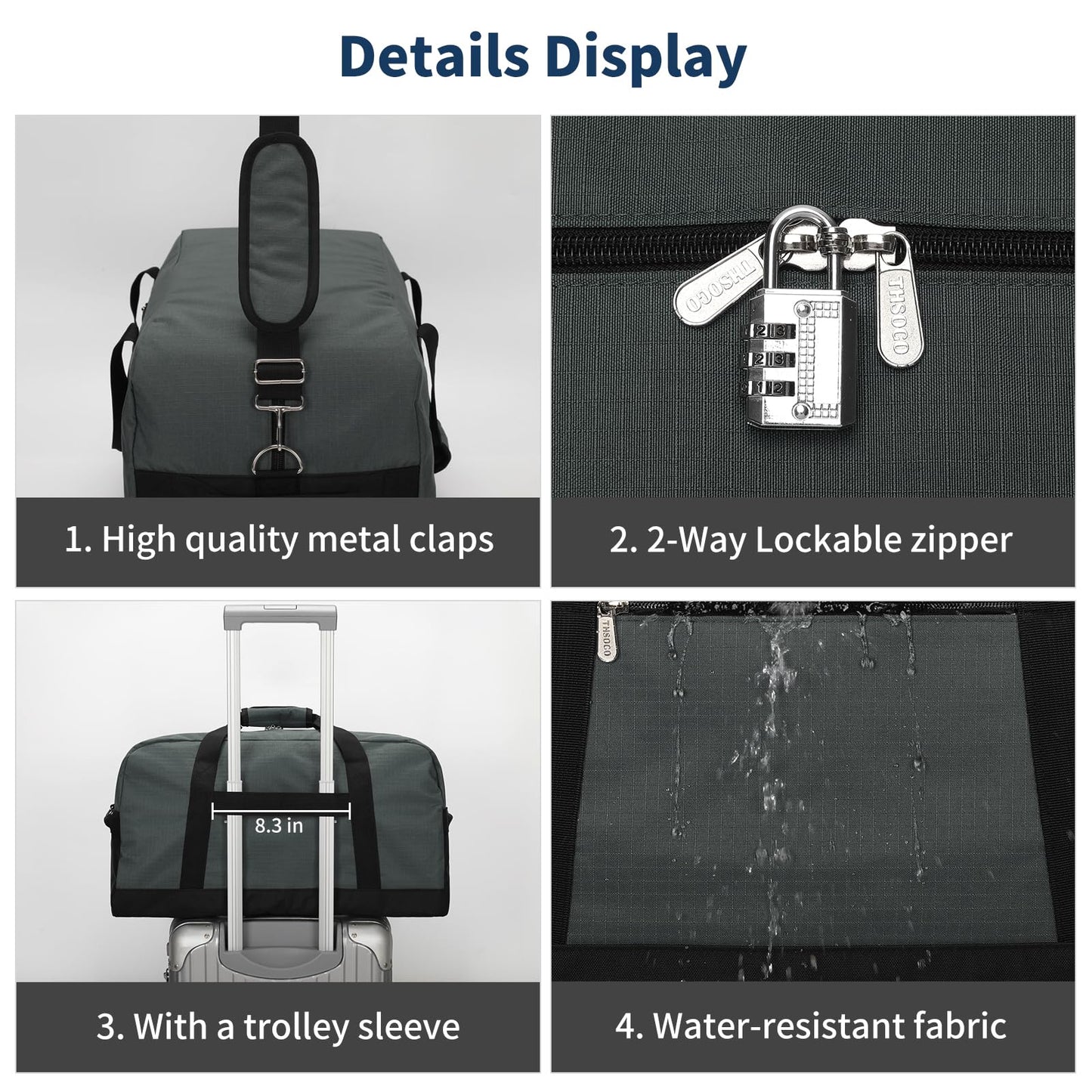 THSOGO 21 inch Gym Bag for Men - 40L Travel Duffel Bag Sport Duffle Bags for Weekend Overnight with Bottom Support (Dark Grey）