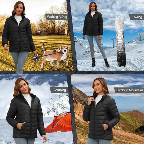 san moolias Heated Vest Women with 7.4V 16000mAh Battery Pack, Heated Jackets for Women 12 Heating Zones, 3 Heating Levels Lightweight Long Warm Electric Heated Coat - L