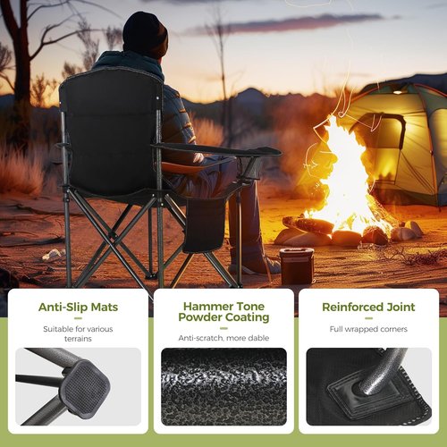 ALPHA CAMP Heavy Duty Camping Chair - 500LBS Capacity | Oversized Folding Chair with Cooler Bag & Cup Holder