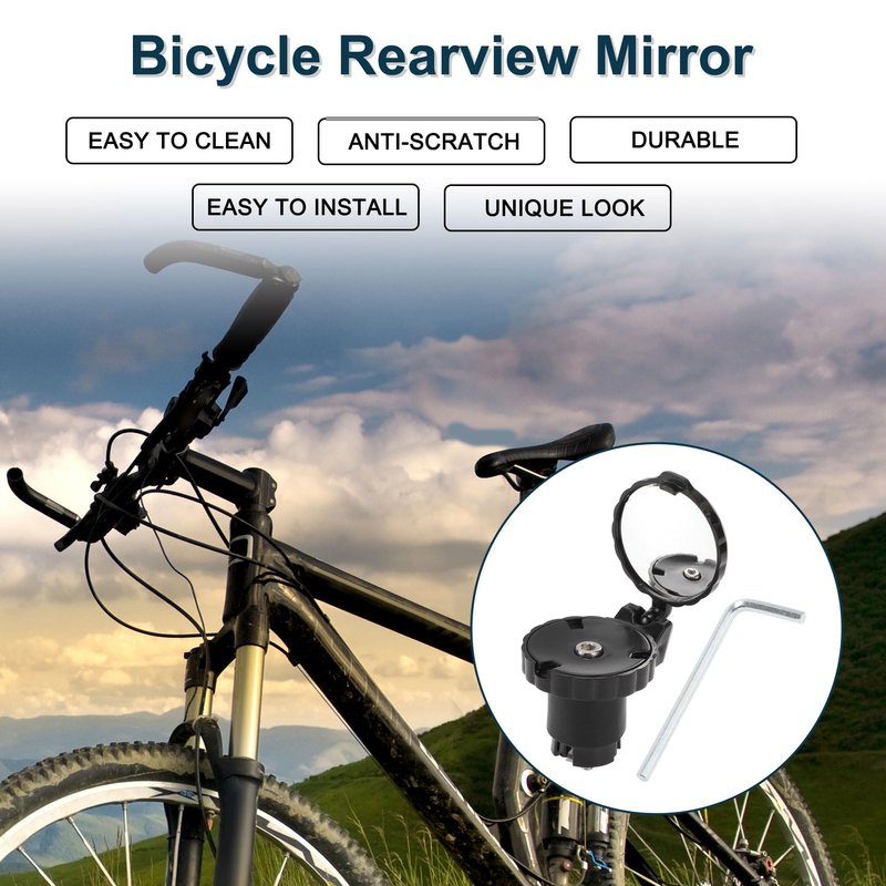 TUCKBOLD Bike Rearview Mirror 4.4x4cm Adjustable | Front Handlebar Bike Mirror Black with Mounting Accessories for Bicycle Mountain Road Bike 1 Set