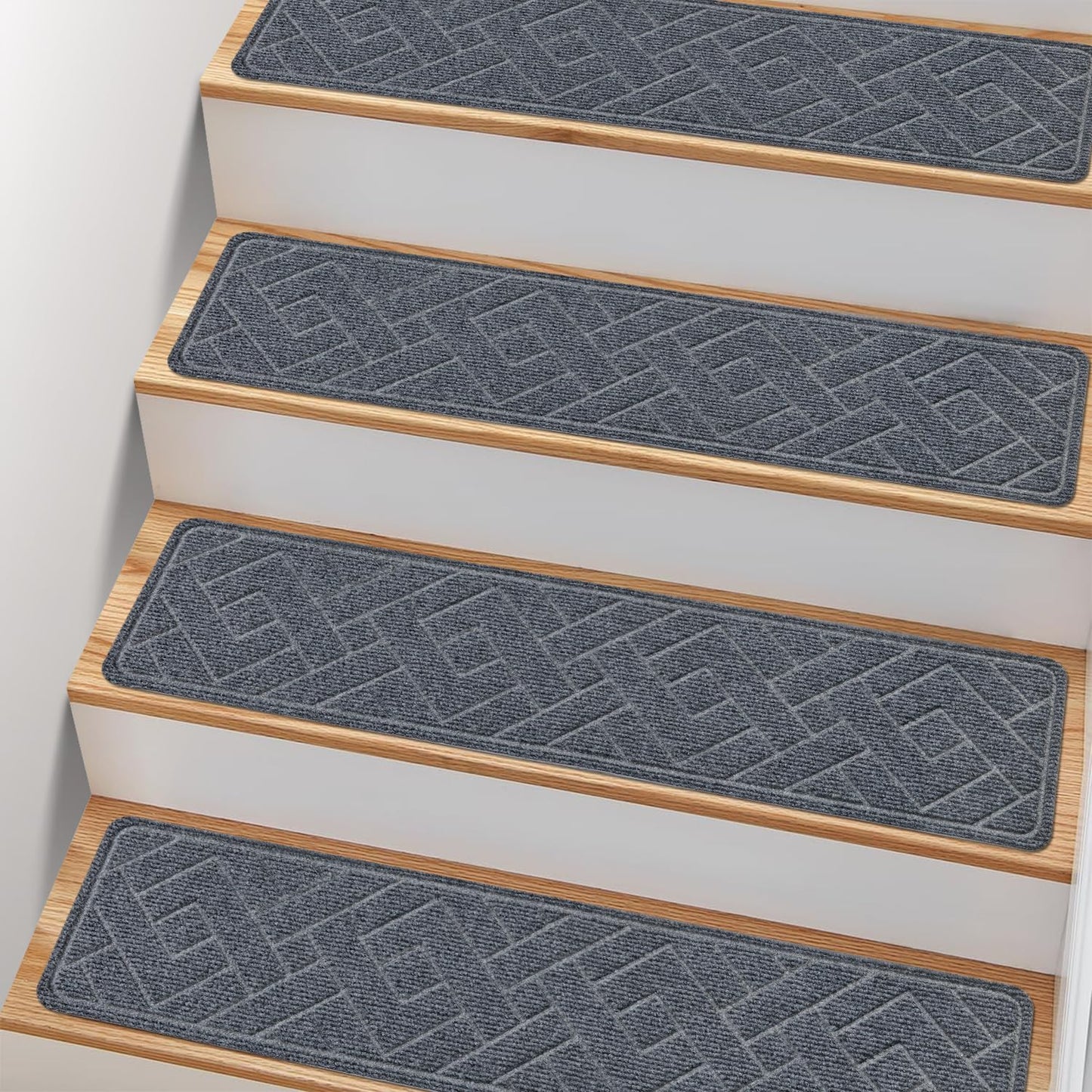 Non-Slip Stair Treads for Wood Steps - 15 Pack 8" x 30" Carpet Treads with Reusable Adhesive for Kids, Elders & Pets
