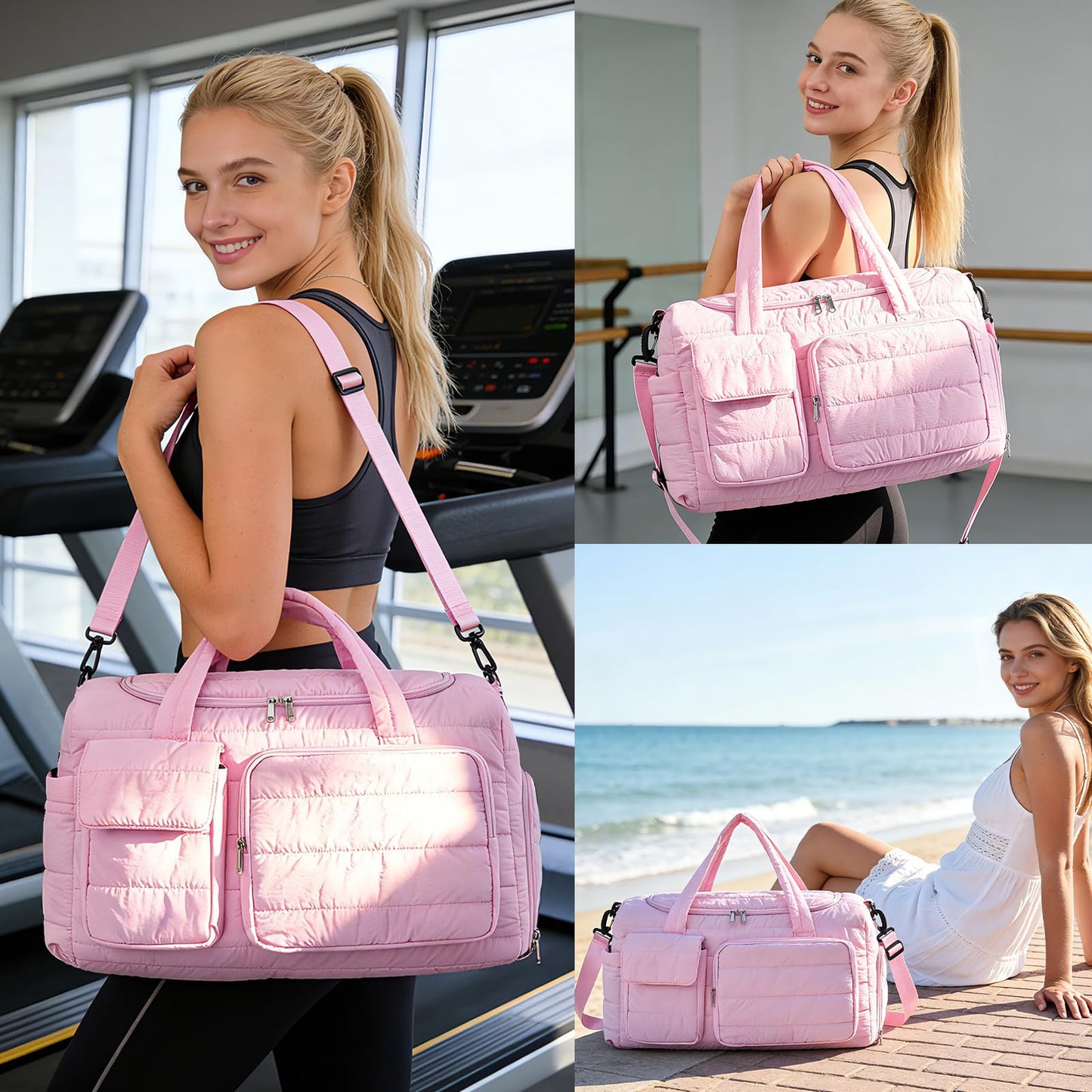 Small Gym Bag for Women, Travel Duffle Bag Carry On Weekender Bag with Shoe Compartment