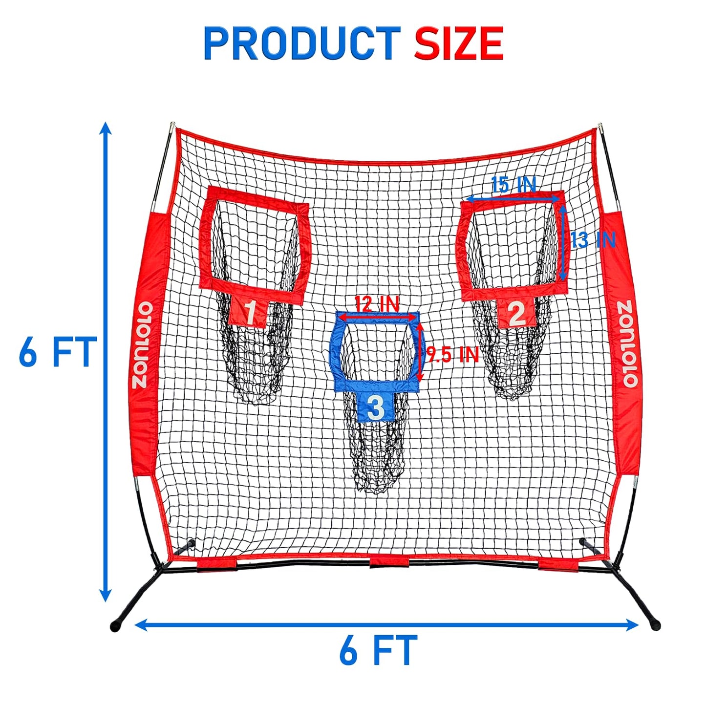 Zonlolo 6x6ft Football Training Net, Football Throwing Net with 3 Target Pockets, Portable QB Throwing Practice Equipment with Small Carry Bag,Most Suitable for Kids