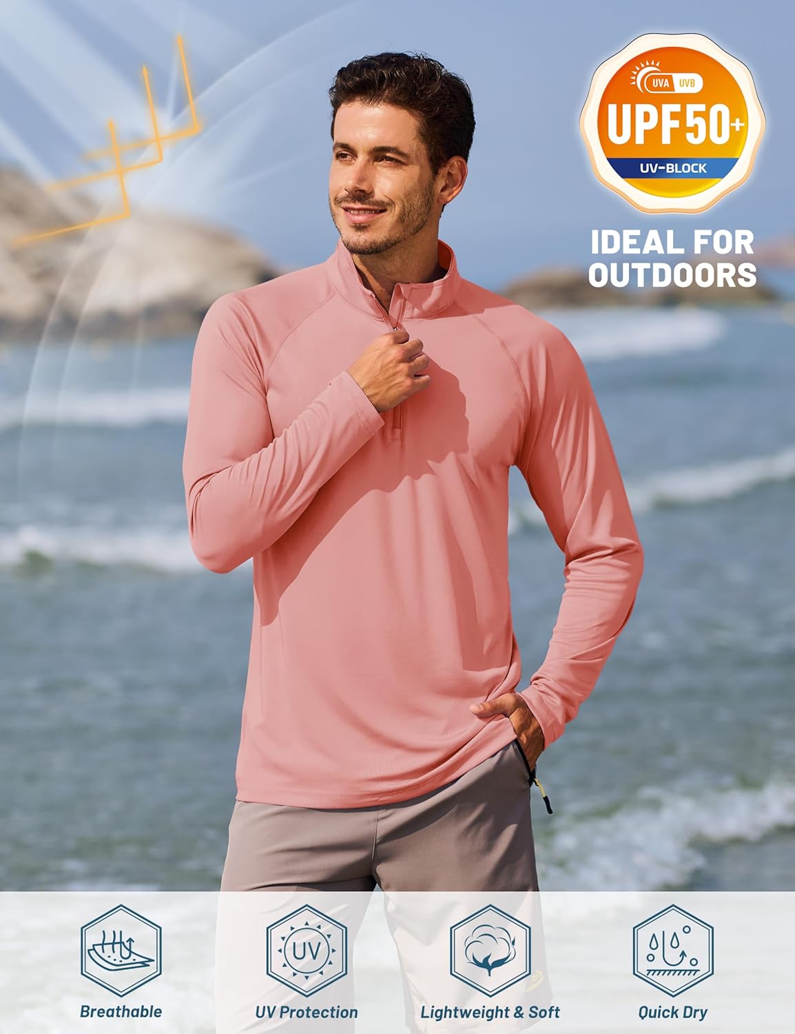 TACVASEN Men's Athletic Long Sleeve Shirt - 1/4 Zip Sun Protection Rash Guard | UPF 50+ Outdoor Running T-Shirt