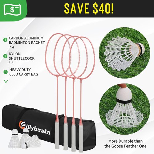 Baminton Outdoor Set - Anti-Sag Net, 4 Aluminum Rackets, 3 Shuttlecocks, Portable Carry Bag - Perfect for Family Fun