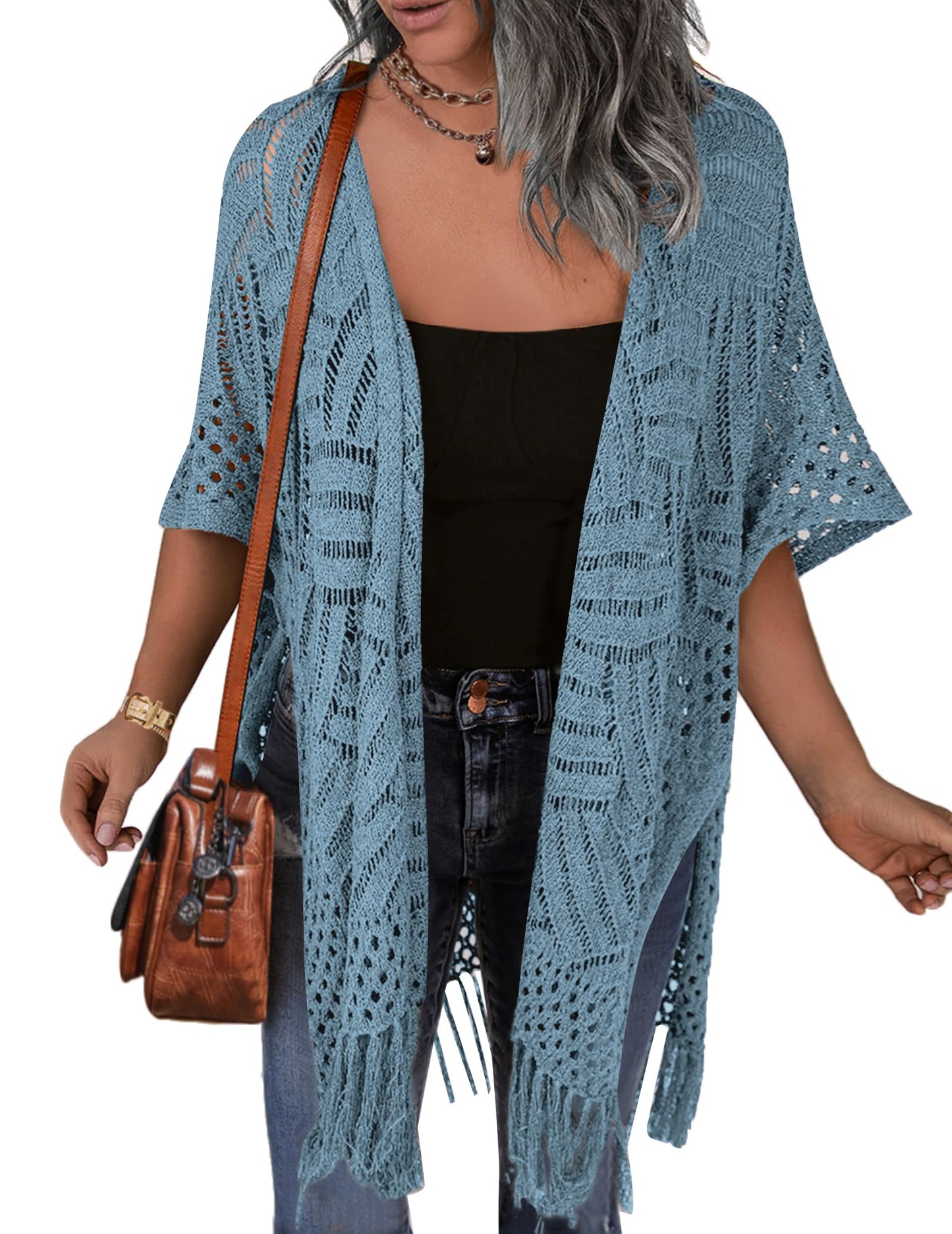 HOTOUCH Womens Lightweight Crochet Cardigan Summer Kimono Cardigan Sweaters