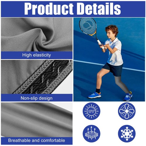 Cptoion 3 Pairs Kids Long Compression Leg Sleeves, Full Length Leg Sleeves UV Protection, Non Slip Basketball Leg Sleeve for Youth Boy Girl Sport Running (Black, White, Gray) (Large)