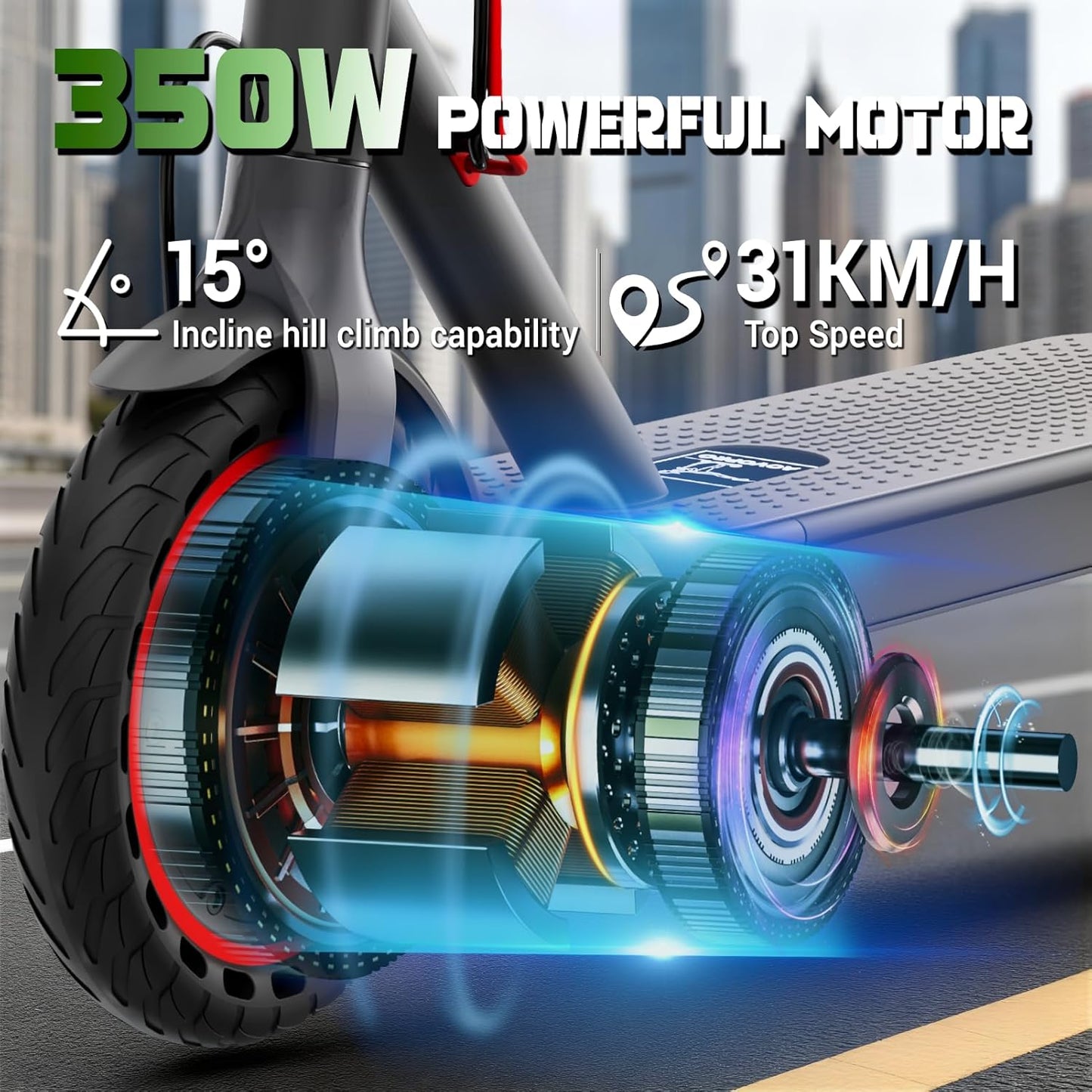 Roinside Electric Scooter - High-Speed Commuting Scooter with Solid Tires & Long Range | 350W/500W Motor, Up to 24 Miles