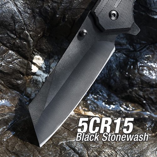 FLISSA Pocket Knife, 3.5" Folding Stonewash Blade Tactical Knife, G10 Handle, for Outdoor, Survival, Hunting and Camping, Thoughtful Gift for Dad