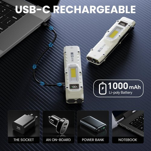Flat Flashlights Rechargeable Small Tactical Flashlight with Clip,Stainless Steel EDC Led Light with Digital Display,880 Lumen Pocket Flashlight Dual-Switches13 Modes for Home Use,Outdoor and Work