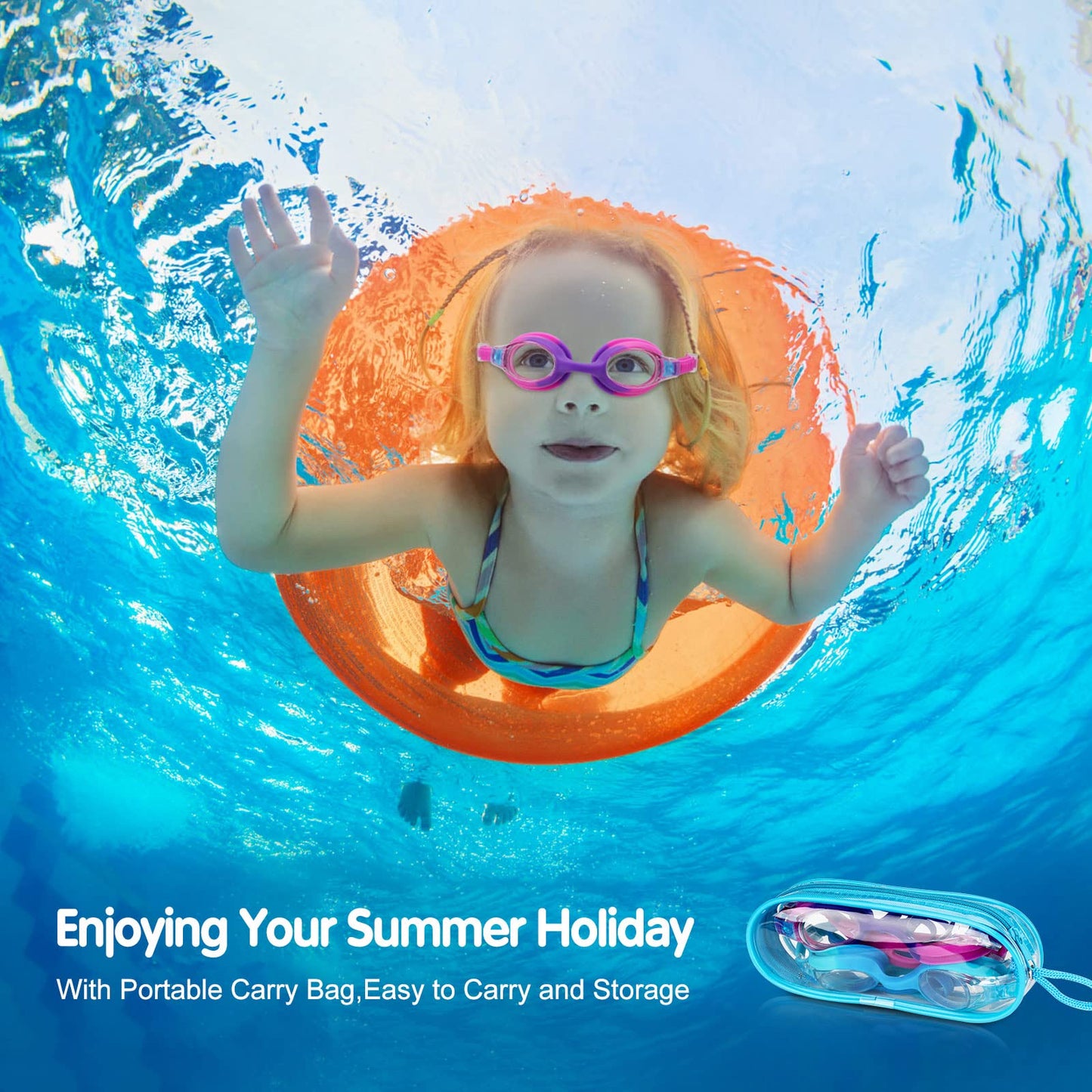 Starweh Kids Swim Goggles 2 Pack, Anti Fog No Leak Swimming Goggles for Boys Girls Ages 6-14, Wide View Soft Silicone Swim Goggles Kids – Blue, Purple & Pink