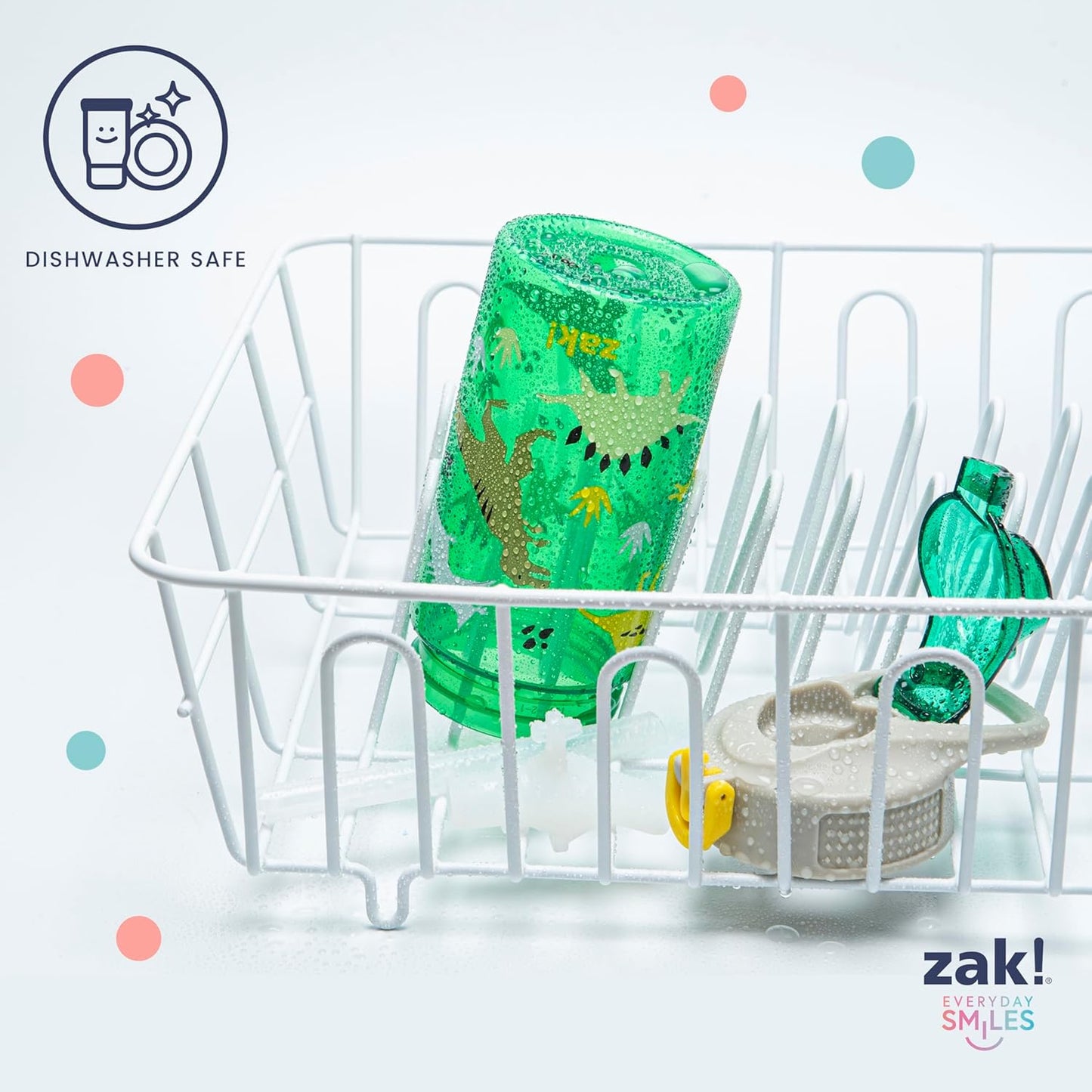 Zak Designs Sage Water Bottle - 16oz Durable Plastic with Straw, Handle & Leak-Proof Cover | Flower Power
