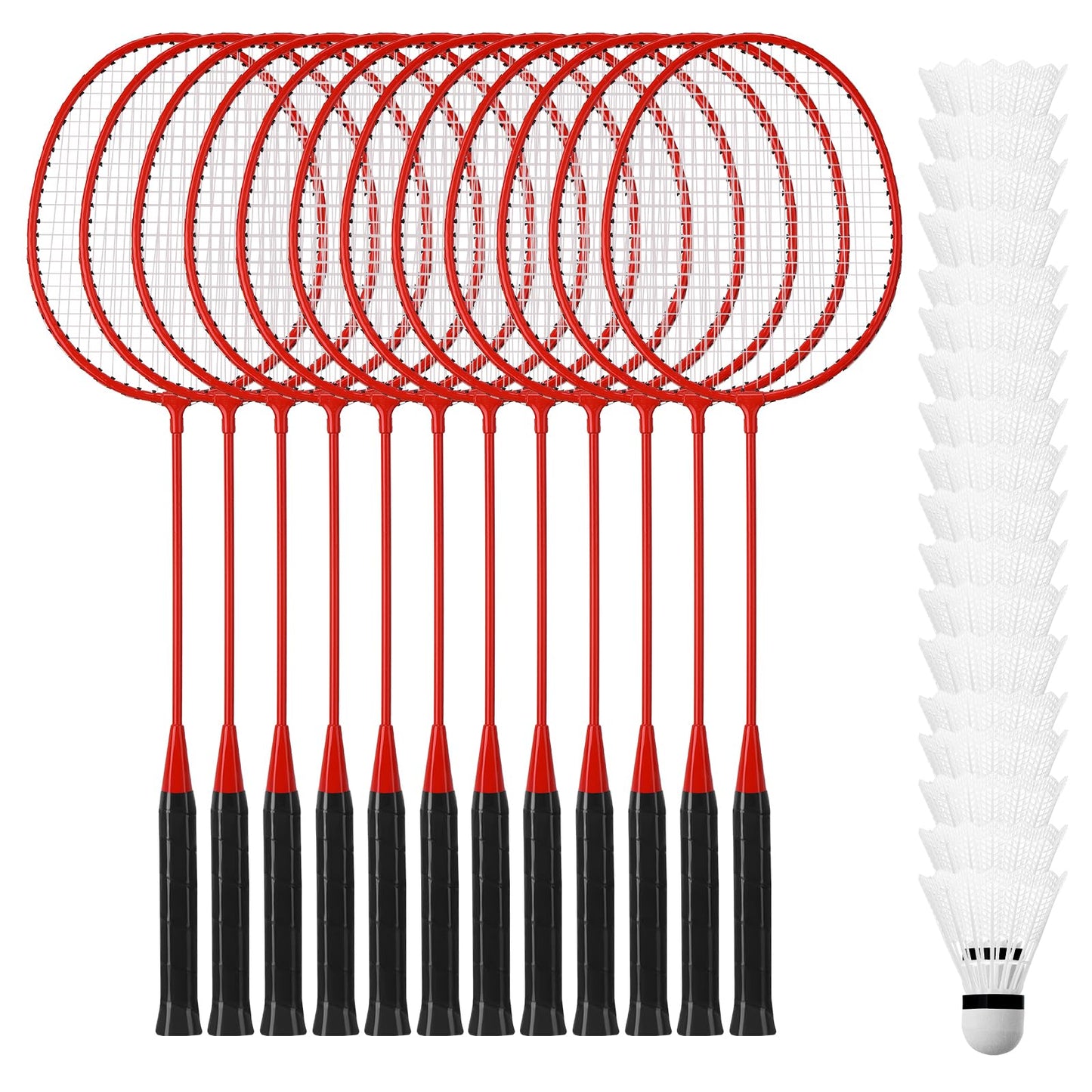 Wettarn 12 Pcs Badminton Rackets with 18 Nylon Badminton, Badminton Racquet Bulk, Shuttle Badminton Set for Adults Teenagers Youth Beginners Advanced Player Backyard Gym Beach Outdoor (Red)