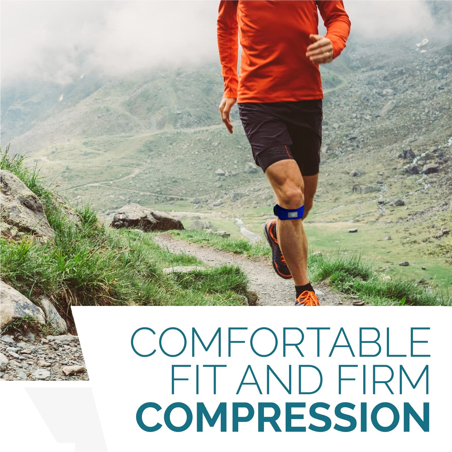 Run Forever Sports Patella Strap Knee Brace Support for Arthritis, ACL, Running, Basketball, Meniscus Tear, Sports, Athletic. Best Knee Brace for Hiking, Soccer, Volleyball & Squats (Pack Of 2, Blue)