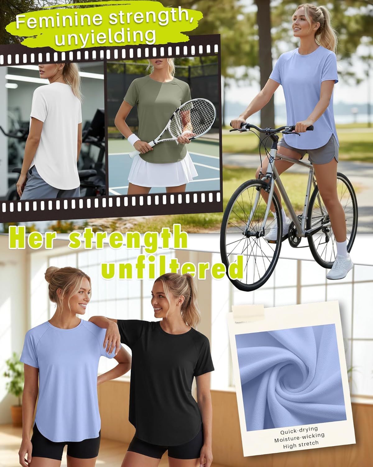 Skiennix Women's Workout Shirts - Quick Dry Athletic Tops | Short Sleeve Loose Fit Yoga Tees (4 Pack)