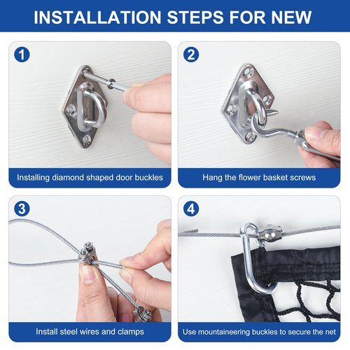 10x10ft Stainless Steel Wire Hanging Kit Net - Easy Installation, Durable Cable System for Sports Net Kit - Suitable for Golf, Baseball, Hockey, Soccer, Indoor & Outdoor Use