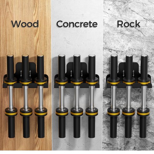 JNIHEEP Barbell Wall Holder,Olympic Hanger,Garage Gym Bar Wall Rack with 3 Bar Holders,Vertical Barbell Mount Rack,Space Saving Commercial or Home Gym Accessory,Holds Under 33mm Bar Size(Black)