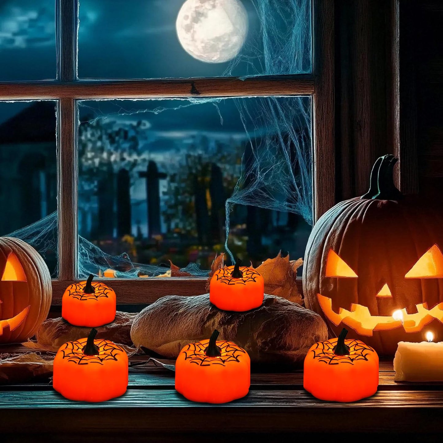 Lynumtw 12 Pack Pumpkin Tea Lights Halloween Decorations, LED Orange Pumpkin Lights FlameLess Candles Battery Operated Pumpkins Flickering Candles for Home Table Indoor Party Decor