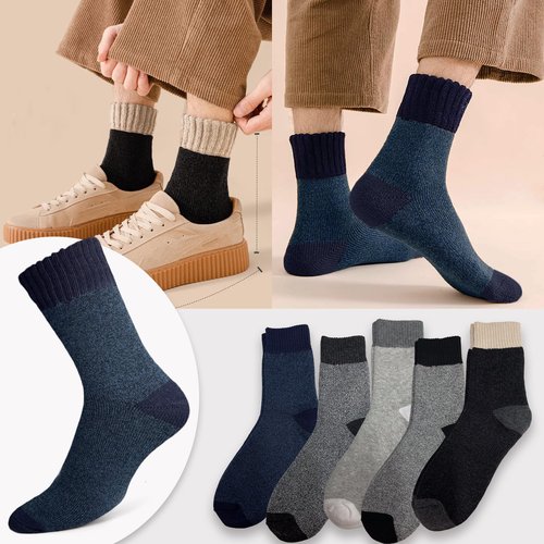 Josnown Thermal Wool Socks Mens 5 Pairs Thick Warm Winter Soft Cozy Hiking Boot Socks for Cold Weather, Size 7-12