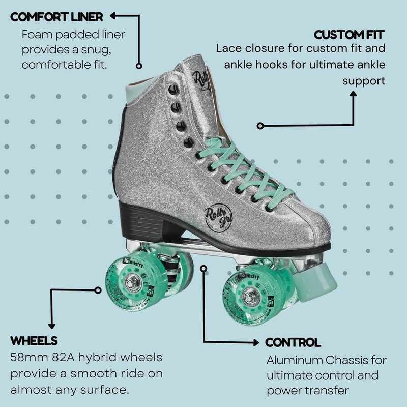 Rollr GRL Astra Glitter Roller Skates - Women's Silver/Black Size 09