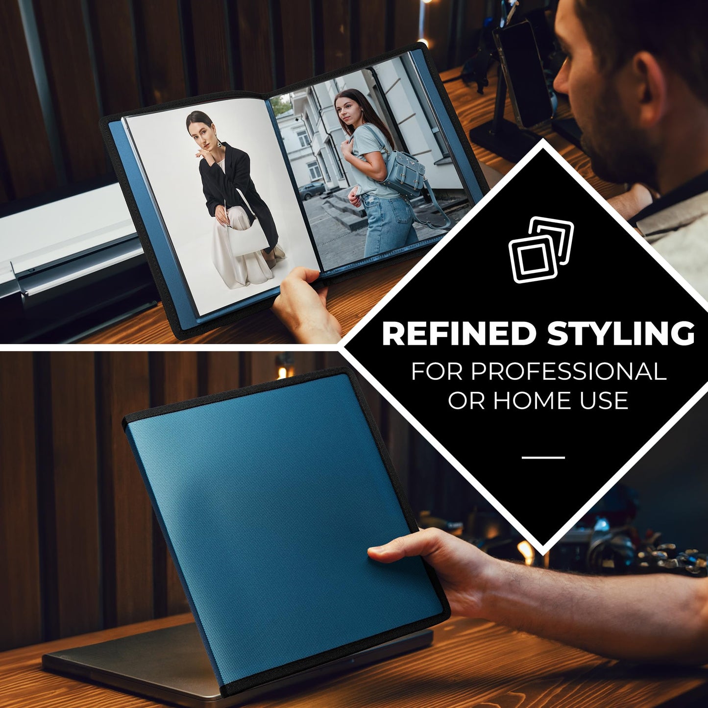 Dunwell Art Portfolio 8.5x11 Folder (Blue), Black Mounting Paper, Portfolio Binder for Artwork, 8.5 x 11 Art Folder, 24 Pockets Display 48 Pages, Acid-Free Poly Presentation Book