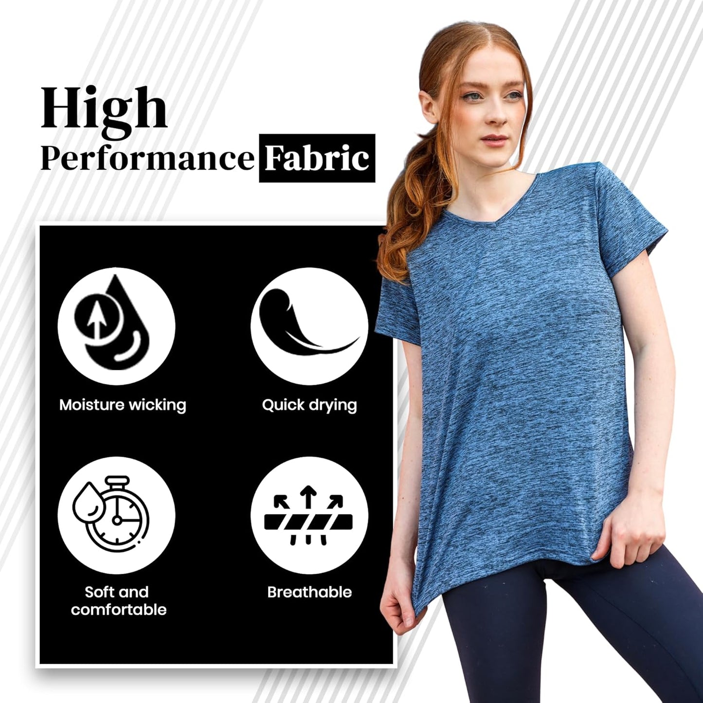 Skiennix Women's Dry-Fit V-Neck T-Shirts - Moisture-Wicking Activewear for Yoga & Gym | 5 Pack