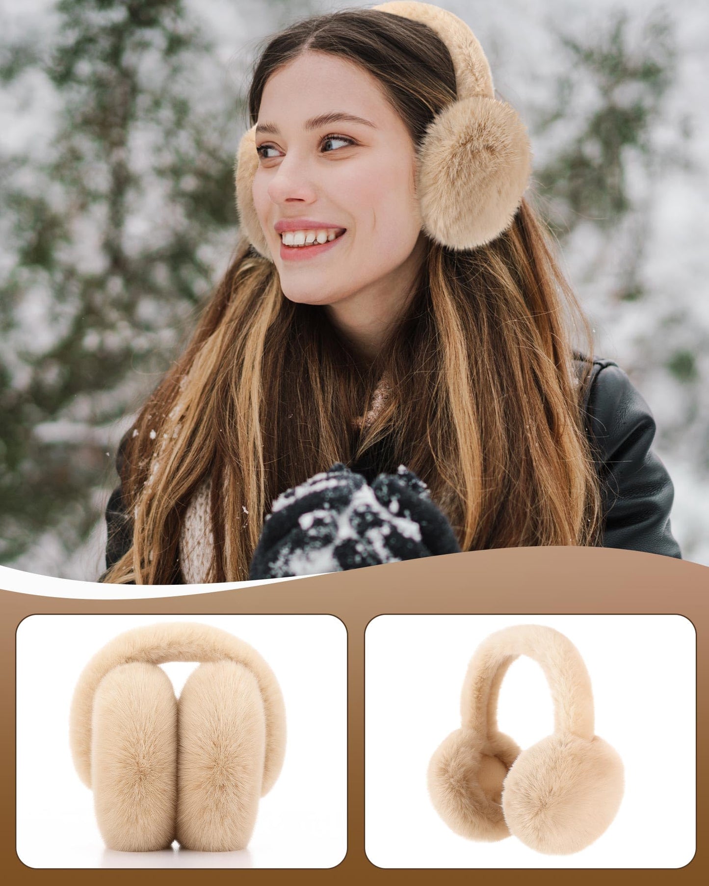 Geyoga 6 Pcs Winter Warm Knit Hat Long Scarf Touchscreen Gloves Ear Muffs Socks Sets, Winter Warm Gifts for Women (Beige,Striped-No Fleece)