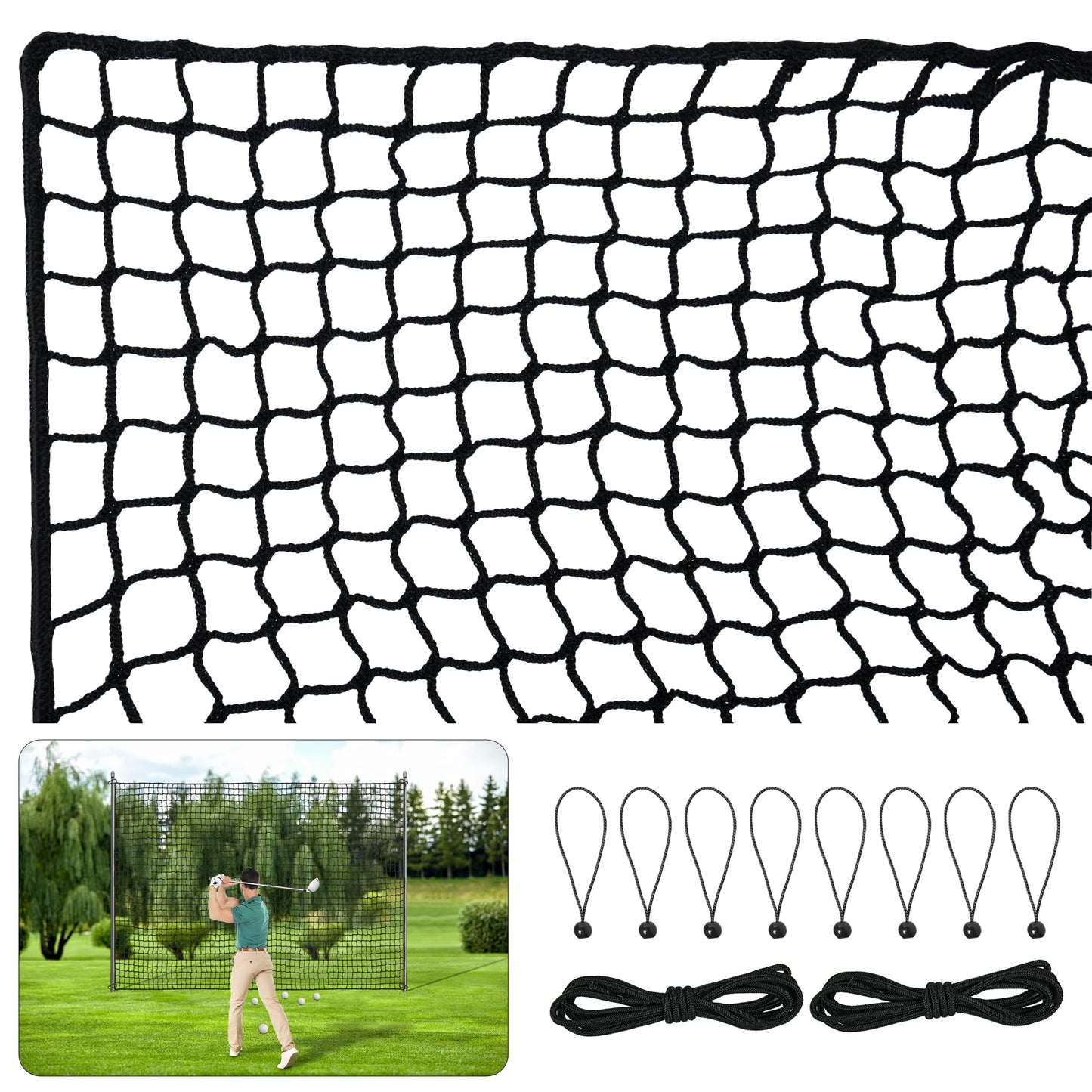 Nylon Golf Hitting Net 10x10FT,Easy Setup Hitting Net with Rope and Elastic Buckle, Sturdy Golf Netting,Weatherproof Sports Net,Backstop Net for Golf, Baseball, Softball,Hockey, Soccer