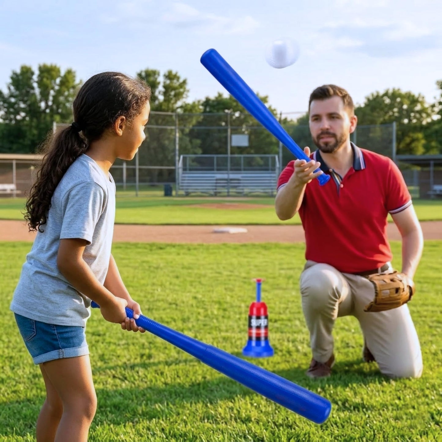 Baseball Training Tee Popper Set with Baseball Bat & 12 Balls, Pop Up Batting Tee for Kids & Beginners, Self Pitching Baseball Trainer for Hitting Practice, Portable Batting Trainer for Backyard
