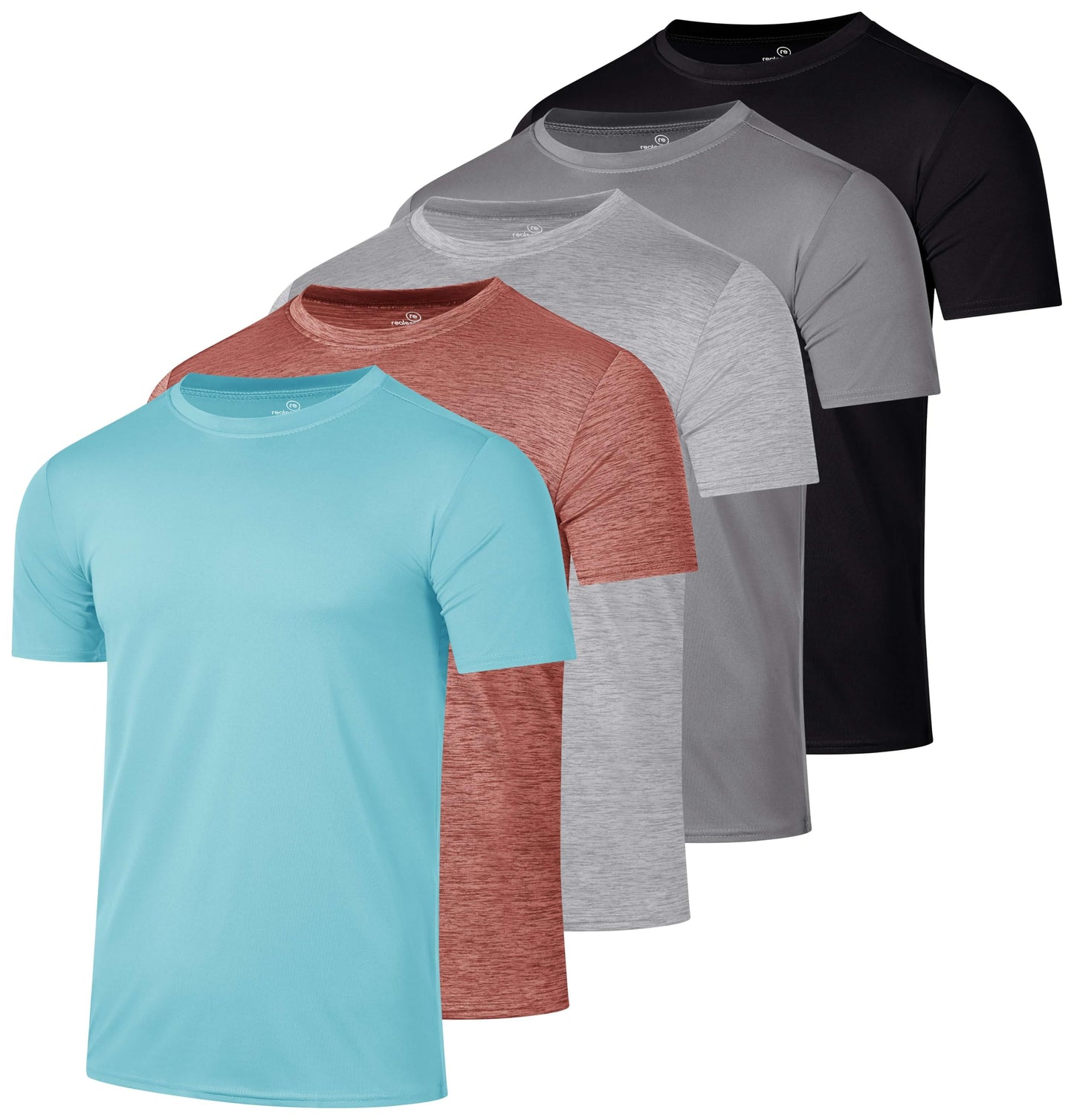 Real Essentials 5 Pack: Men's Dry-Fit Short Sleeve Crew Neck T Shirts Fitness Running Gym Workout Cool Exercise Athletic Tee, Set 19, X-Large