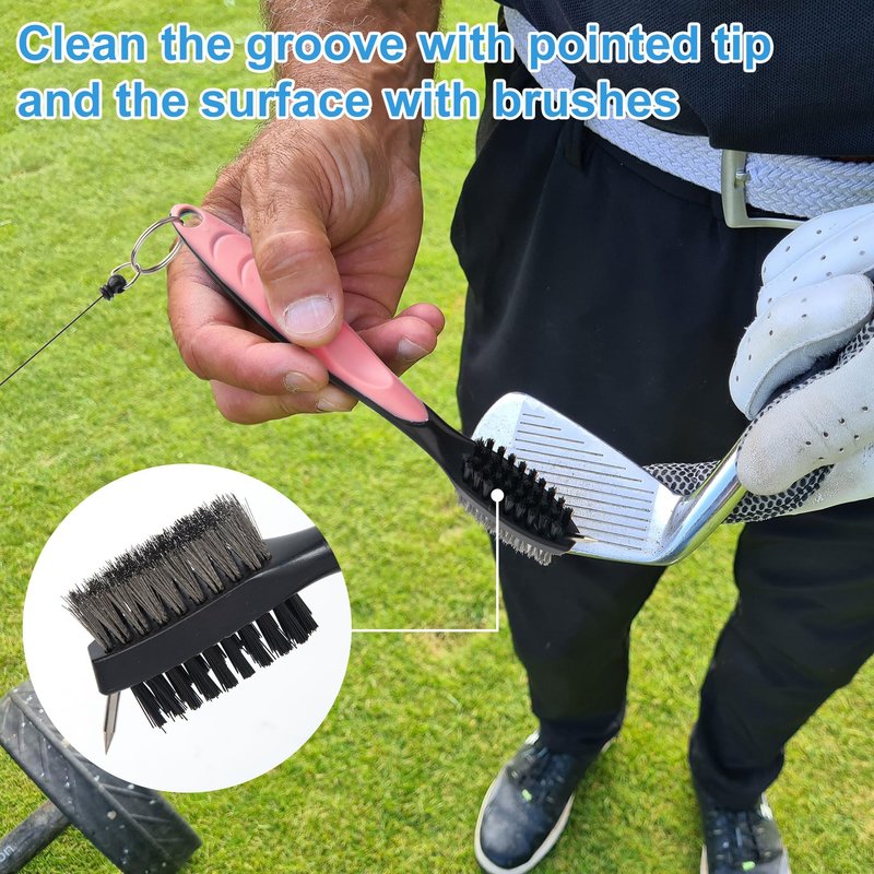 PAGOW Golf Cleaning Kit, Microfiber Golf Towels + Golf Club Groove Cleaner Brush + Foldable Golf Divot Tool, Women Men Golf Accessories for Golf Bags (Pink)