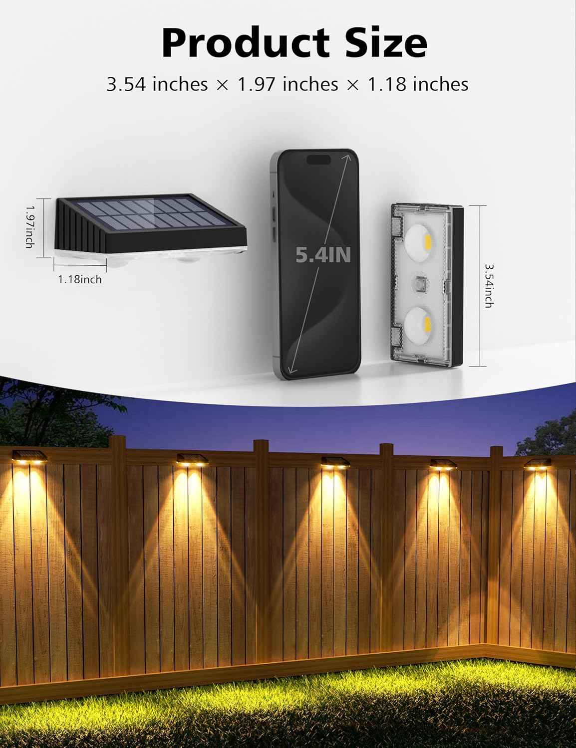 Solar Fence Lights Outdoor - Waterproof Warm White LED Lighting for Backyard, Deck & Patio (16 Pack, Black)