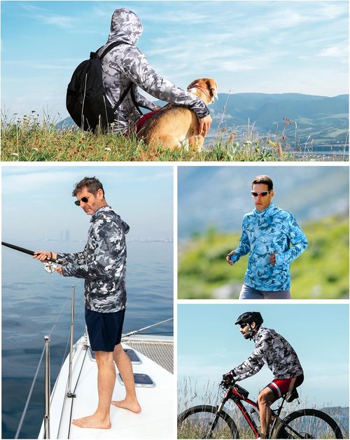 FISHEAL Men's Performance Fishing Hoodie - UPF 50+ Sun Protection, Long Sleeve with Neck Gaiter