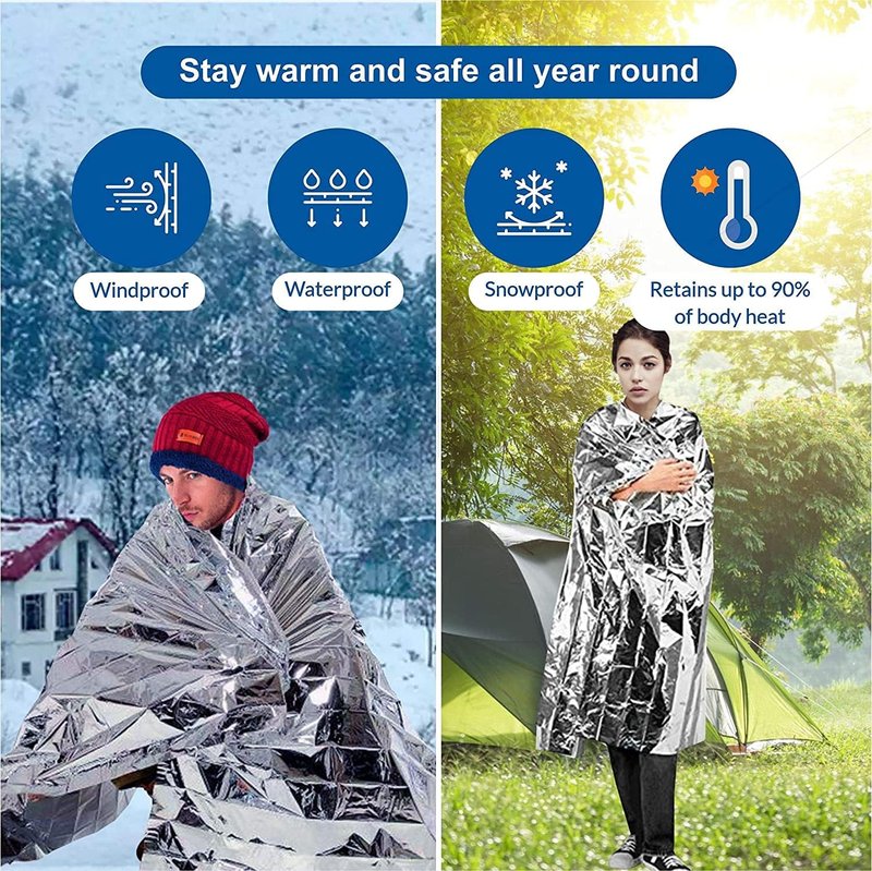 MIXIAO Emergency Foil Thermal Blanket (Pack of 25), 210 x 160 cm (82" x 63") Emergency shelter Survival Reflective Blankets Perfect for Outdoors, Hiking, Survival, Marathons or First Aid
