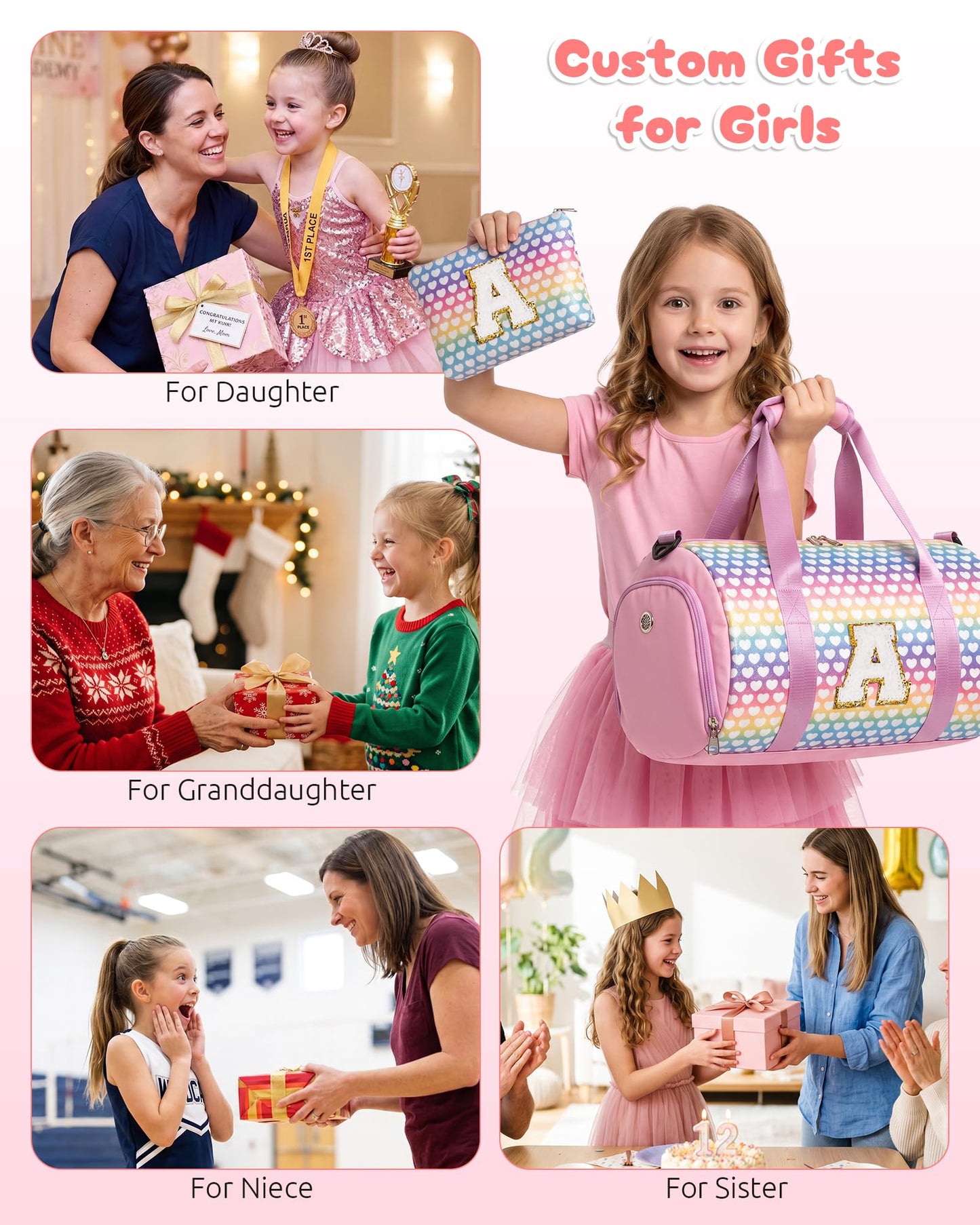 Vogewood Gifts for Grandkids, Girls Travel Duffle Bag with Makeup Pouch, Initial Kids Overnight Weekend Bag with Shoe Compartment, Customized Gifts for Teens (Letter K)
