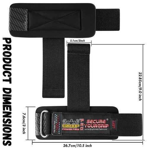 Gym Lifting Dowel Straps Neoprene Padded Wrist Wraps for Weight Training, Bodybuilding & Fitness – Wrist and Grip Support, 2 Pack (Black)